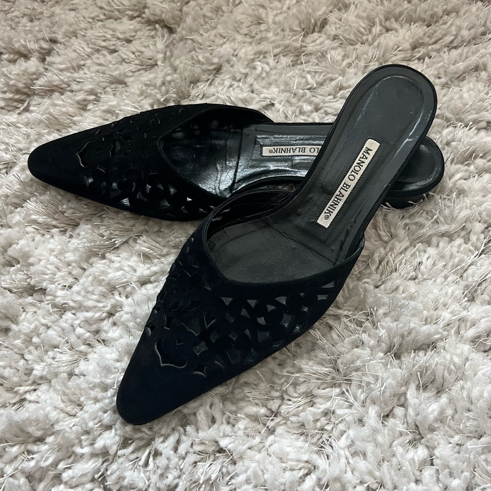 Manolo  Blahnik Suede Laser Cut Mules